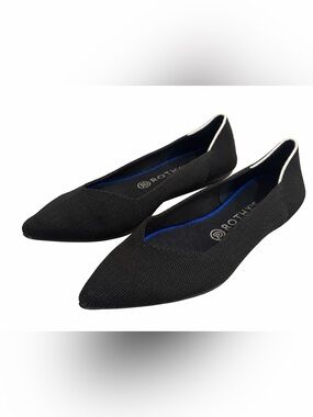 Rothy’s The Point Black Knit Pointed Toe Flats with White Trim - Size 8.5